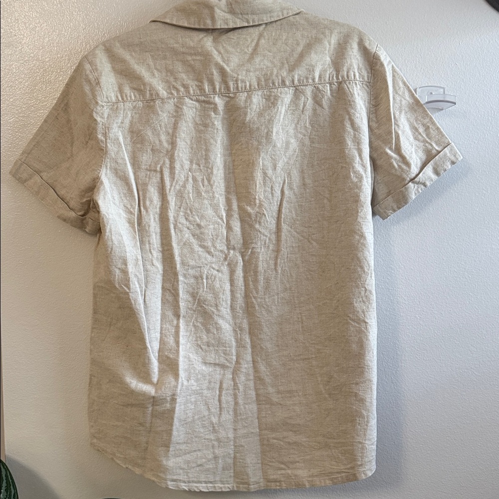Rhythm Beige Linen Classic Short Sleeve Button Down Shirt Size 14 XL NWT - Picture 2 of 7